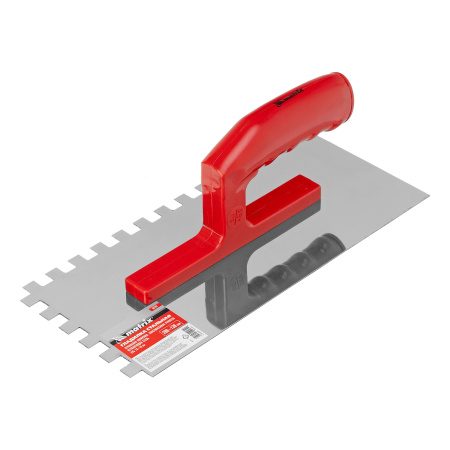 Гладилка из нержавеющей стали, 280 х 130 мм, зеркальная полировка, пластмассовая ручка, зуб 10 х 10 мм Matrix цена