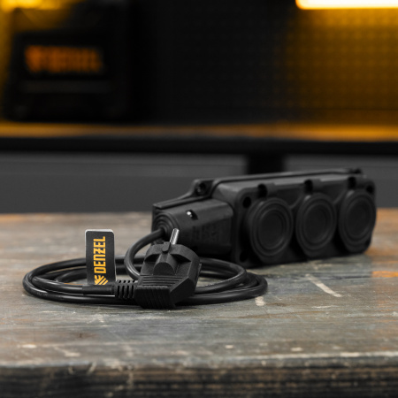 Шнур сетевой Energy Series, ПВС, 1,5 м, 3 x 1 мм, с неразборной вилкой, черный, Denzel цена