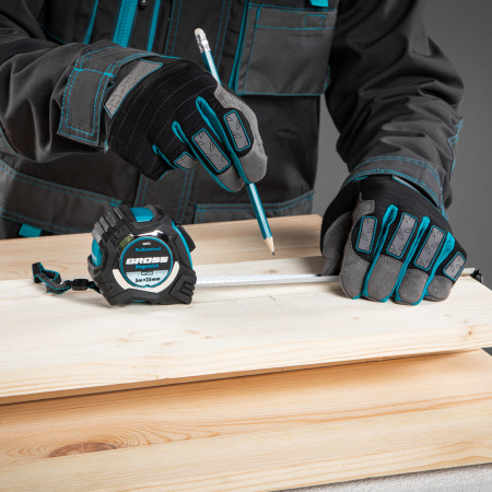 Рулетка Magnetisch 5 м х 25 мм,обрезиненный корпус,автоматическая фиксация,Нейлоновое покрытиеытие,зацеп с магнитом Gross цена