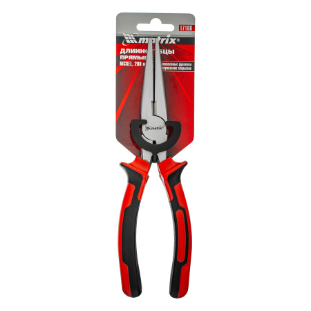 Длинногубцы прямые Nickel, 200 мм, никелированные, двухкомпонентные рукоятки Matrix