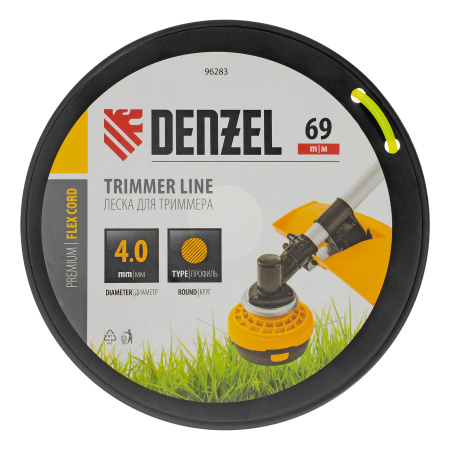 Леска для триммера круглая, 4,0мм х 69м, на DIN катушке FLEX CORD,  Denzel цена