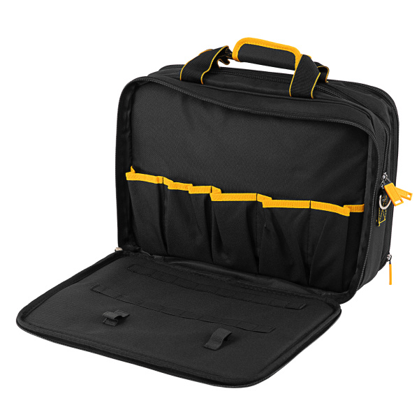 Сумка для инструмента, 400х170х300 мм, 3 отделения, 28 карманов, наплечный ремень Denzel цена