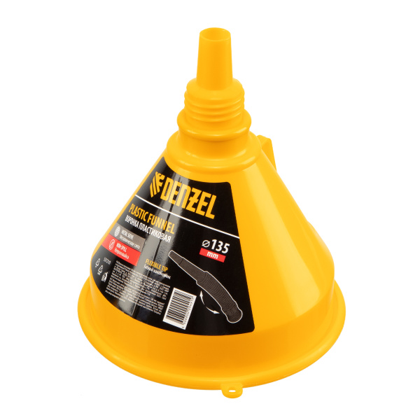 Воронка пластиковая 135 мм с металлическим ситом, гибким наконечником и непроливайкой Denzel цена