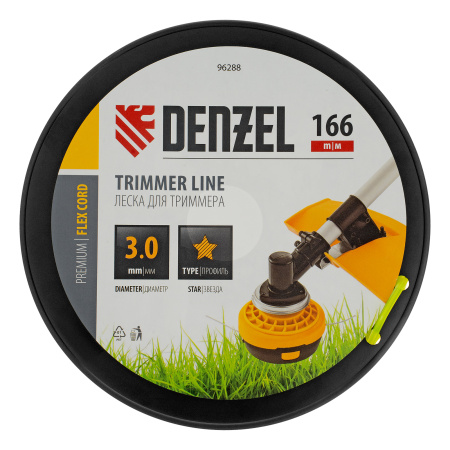Леска для триммера звезда, 3,0мм х 166м, на DIN катушке FLEX CORD Denzel цена