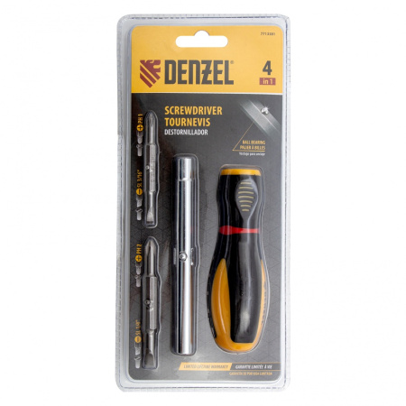 Отвертка комбинированная, SL3/16"-PH1, SL1/4"-PH2, 3-х компонентная рукоятка Denzel