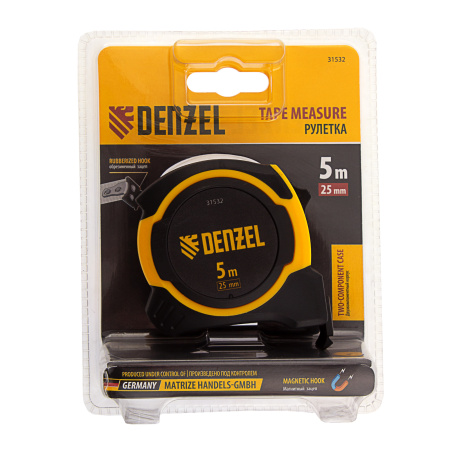 Рулетка 5м х 25мм, двухкомп. корпус, магнитный обрезиненный зацеп Denzel цена