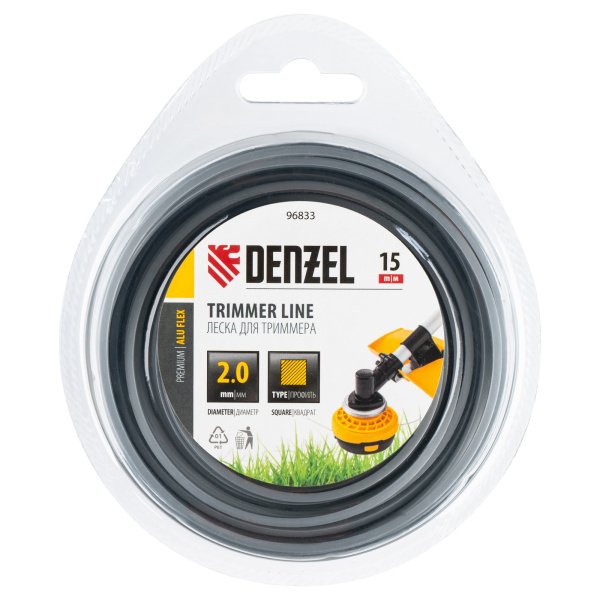Леска для триммера армированная алюминием квадратная, 2,0мм х 15м, блистер ALUFLEX Denzel цена
