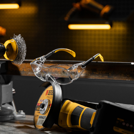 Очки защитные открытые, поликарбонатные, увеличенная прозрачная линза,  регулируемые дужки Denzel цена