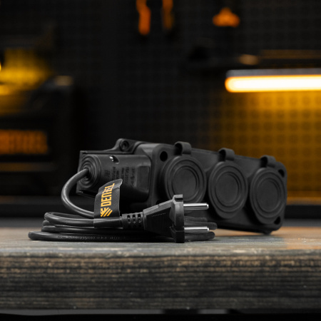 Шнур сетевой Energy Series, ПВС, 3 м, 2 x 1,5 мм, с неразборной вилкой, черный, Denzel цена