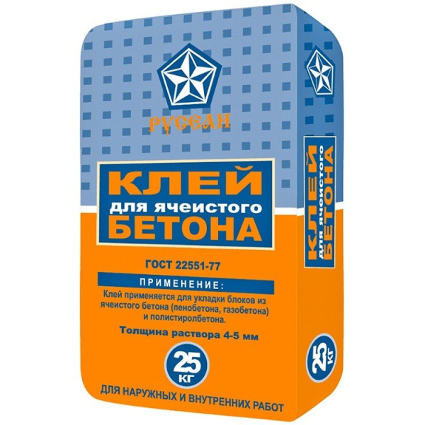 Клей для ячеистого бетона Русеан 25 кг