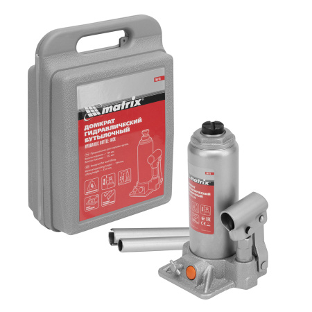 Домкрат гидравлический бутылочный, 4 т, h подъема 194-372 мм, в пластиковом кейсе Matrix цена