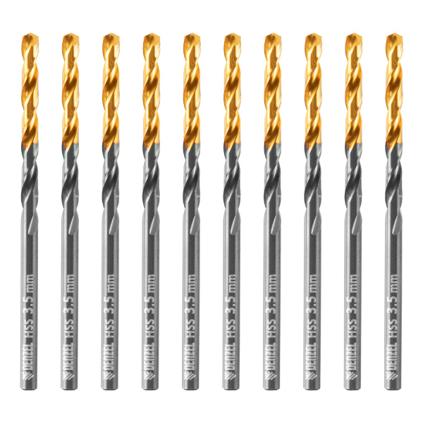 Сверло по металлу, 3,5 мм, HSS-Tin, Golden Tip, 10 шт. Denzel