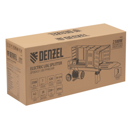 Дровокол электрический ELS7T-52, 2300 Вт, сила раскола 7т, макс. размеры полена D250 x 520 мм Denzel цена