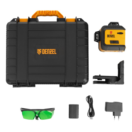 Лазерный уровень мультипризм. LXI 360-2 Green, 30 м, 520 Нм, акк. Li 2800 mAh, резьба 1/4" Denzel цена