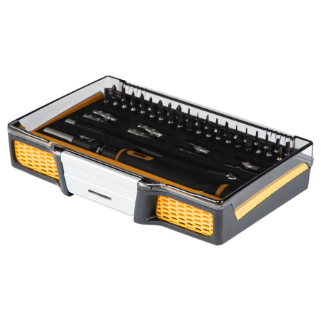 Отвертка с набором бит и торцевых головок для точных работ, гибкий привод, 48 шт, CrMo Denzel