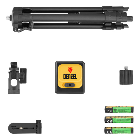 Лазерный уровень DQB-T, 30 м, зеленый луч, батарейки, штатив Denzel цена