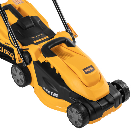 Газонокосилка электрическая GM-1200, 1200 Вт, ширина 32 см, 3 уровня, травосборник 25 л. Denzel цена