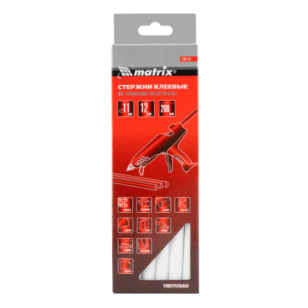 Стержни клеевые, белый, 11 х 200 мм, в упаковке 12 шт Matrix цена