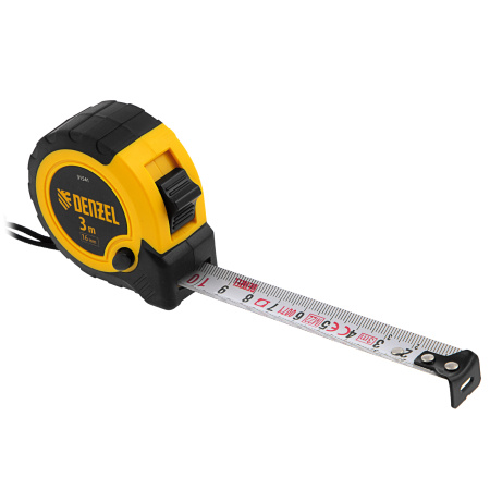 Рулетка 3м х 16мм, двухкомп. корпус, кнопка-пауза Denzel цена