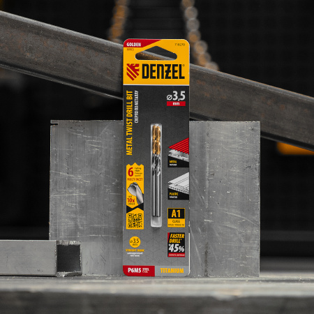 Сверло спиральное по металлу 3,5 x 70мм, Р6М5, Golden Tip, многогранная заточка, 2шт. Denzel