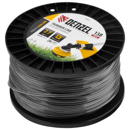 Леска для триммера двухкомпонентная квадрат, 2,7мм х 138м, на DIN катушке EXTRA CORD Denzel цена
