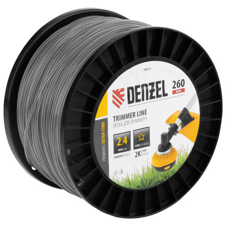 Леска для триммера двухкомпонентная звезда, 2,4мм х 260м, на DIN катушке EXTRA CORD Denzel цена