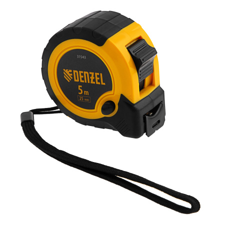 Рулетка 5м х 25мм, двухкомп. корпус, кнопка-пауза Denzel цена