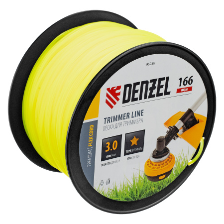 Леска для триммера звезда, 3,0мм х 166м, на DIN катушке FLEX CORD Denzel цена