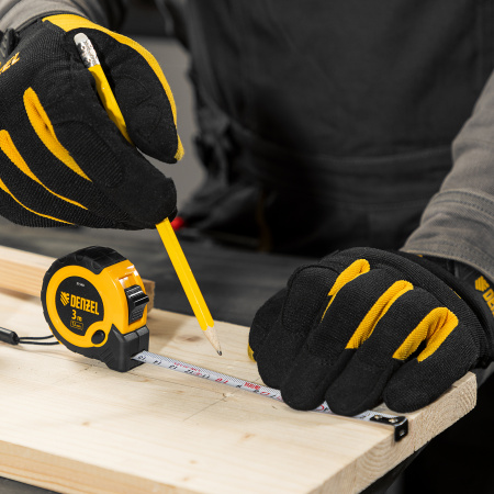 Рулетка 3м х 13мм, двухкомп. корпус, кнопка-пауза Denzel цена