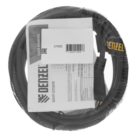 Шнур сетевой Energy Series, ПВС, 3 м, 2 x 1 мм, с неразборной вилкой, черный, Denzel цена