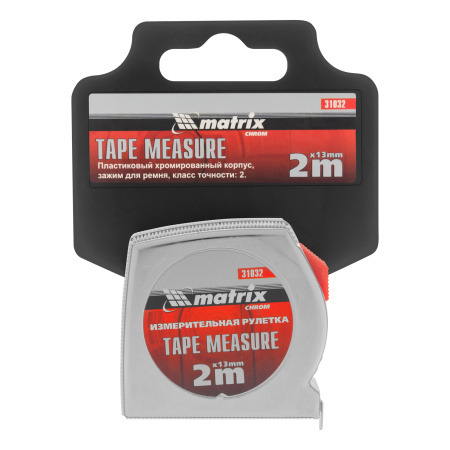 Рулетка Chrom,2 м x 13 мм,хромированный корпус Matrix цена