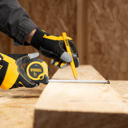 Рулетка 8м х 25мм, двухкомп. корпус, кнопка-пауза Denzel цена