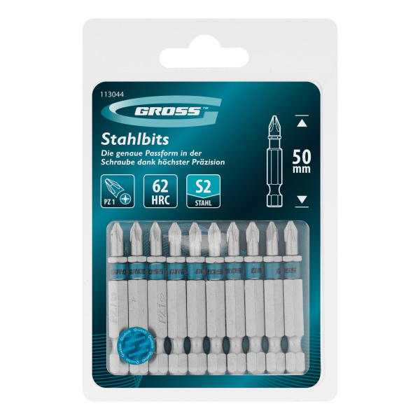 Бита PZ1х50мм, сталь S2, шестигр., 10 шт. Gross