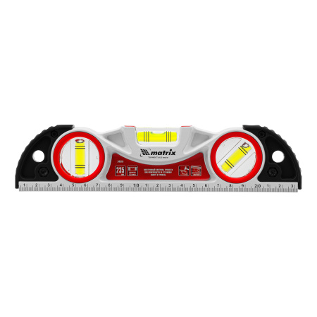 Уровень алюминиевый литой, фрезерованный, 3 глазка, две ударные площадки, 235 мм Matrix цена