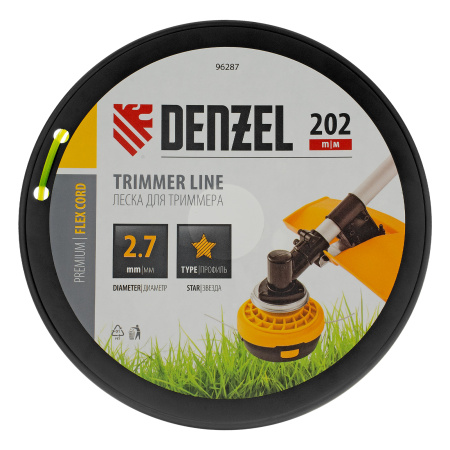 Леска для триммера звезда, 2,7мм х 202м, на DIN катушке FLEX CORD Denzel цена