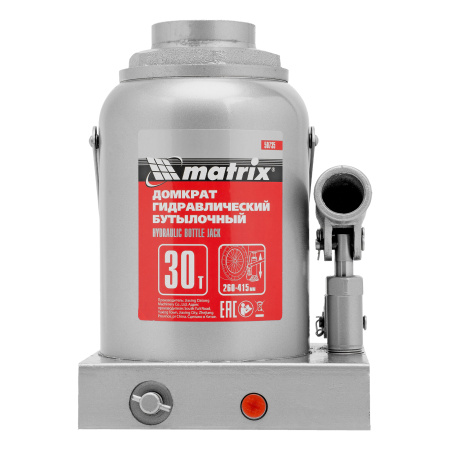 Домкрат гидравлический бутылочный, 30 т, высота подъема 260-415 мм Matrix цена