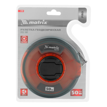 Рулетка геодезическая 50 м х 12,5 мм, закрытый корпус, стальная лента, односторонняя шкала, Pro Matrix цена