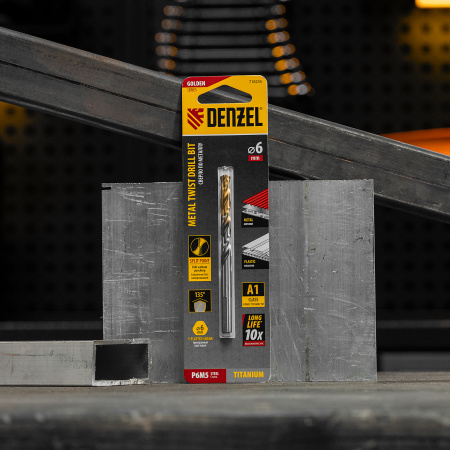 Сверло спиральное по металлу 6 x 93 мм, Р6М5, Golden Tip  Denzel