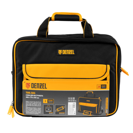 Сумка для инструмента, 400х170х300 мм, 3 отделения, 28 карманов, наплечный ремень Denzel цена