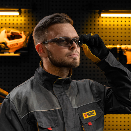 Очки защитные открытые, поликарбонатные, дымчатая линза Denzel цена