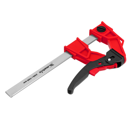 Струбцина реечная быстрозажимная, усиленная, пластиковый корпус рычажно-храповой механизм, 200 х 100 х 351 мм, штанга 5 х 22 мм Matrix цена