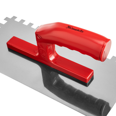 Гладилка стальная, 280 x 130 мм, зеркальная полировка, пластмастмассовая ручка, зуб 10 x 10 мм Matrix цена