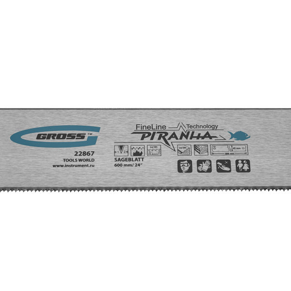 Пильное полотно для прецизионного стусла "Piranha", 600 мм, каленый зуб 2D, 14 TPI Gross цена