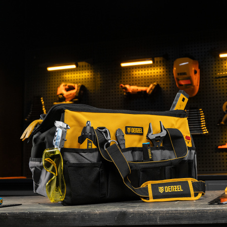 Сумка для инструмента, 500х245х300 мм, 20 карман.,съемный органайз. 10 карман.,наплеч. рем. Denzel цена