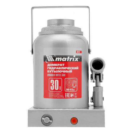 Домкрат гидравлический бутылочный, 30 т, высота подъема 260-415 мм Matrix цена