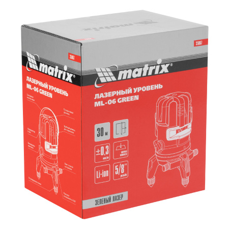 Лазерный уровень ML 06 Green, 30 м, 520 нм, аккумулятор Li 2800 мАч, резьба 5/8" Matrix цена