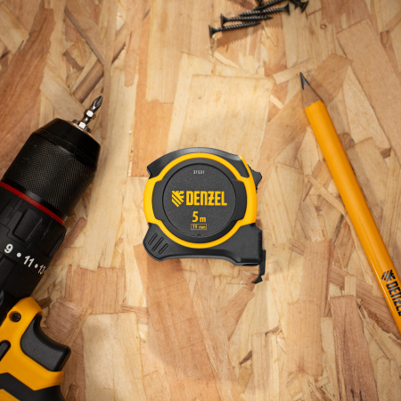 Рулетка 5м х 19мм, двухкомп. корпус, магнитный обрезиненный зацеп Denzel цена