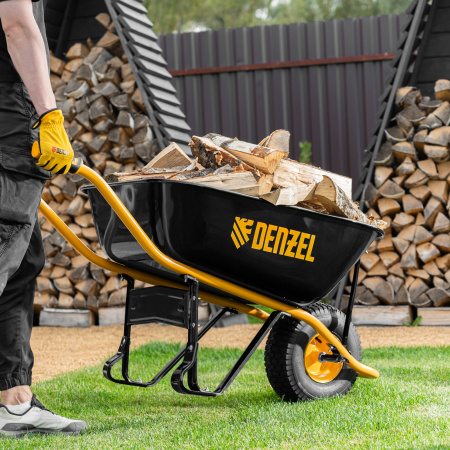 Тачка строительная, усиленная, объем 130 л, 230 кг, колесо 15х6.00-6 Denzel цена