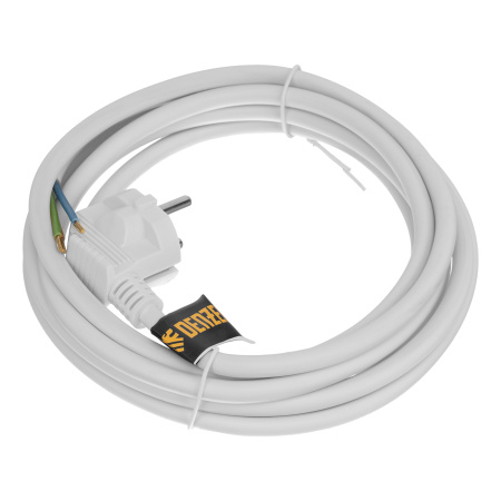 Шнур сетевой Energy Series, ПВС, 3 м, 3 x 1,5 мм, с неразборной вилкой, белый, Denzel цена