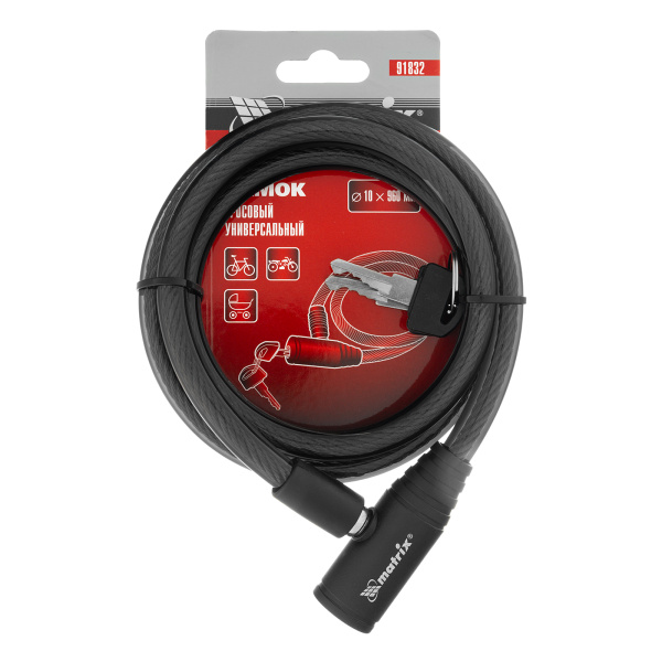 Замок тросовый универсальный, 10 х 960 мм Matrix цена